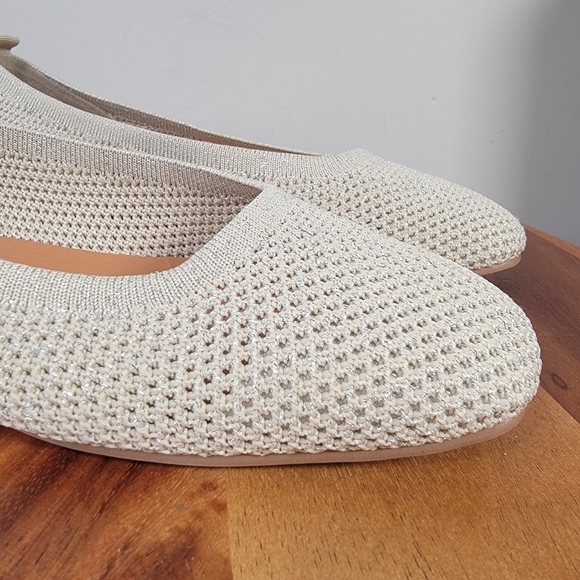 Lucky Brand Daneric Knit Flats Size 9 Cream Gold Ballet Flats Square Toe - Picture 6 of 16